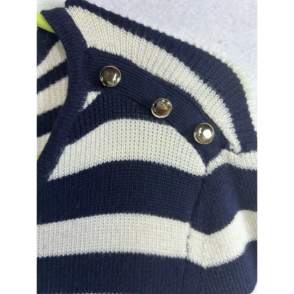 White House Black Market Striped Knit Crewneck Pullover Sweater Blue/White S - Picture 3 of 5